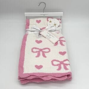 Cupcakes & Cashmere Pink Bows Hearts Baby Blanket Chenille 40”x30 NEW
